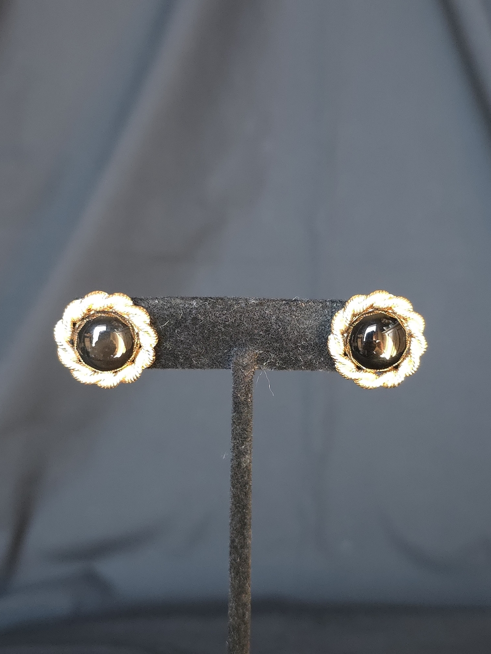 Carolee Gold-Tone Floral Stud Earrings with Black Cabochons